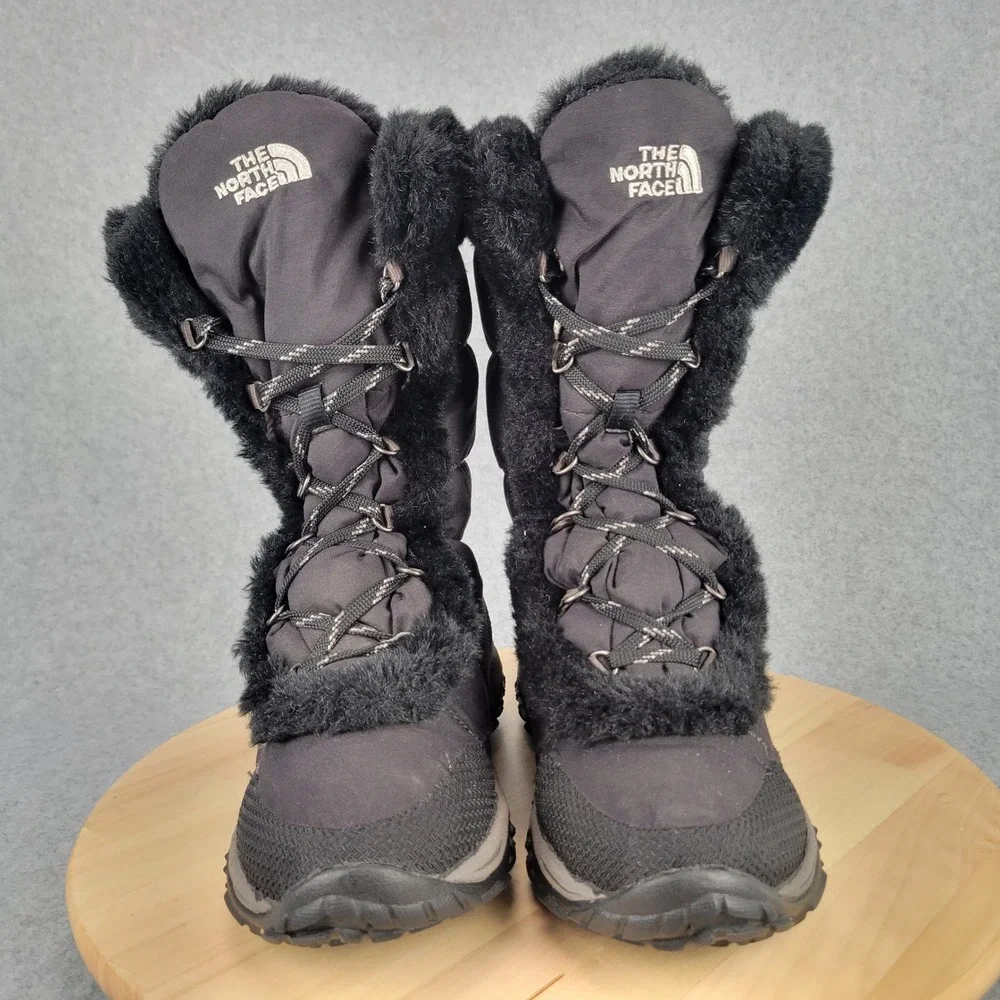 The North Face Nuptse Fur Snow Boots Women 7.5 Black Down Insulated IcePick